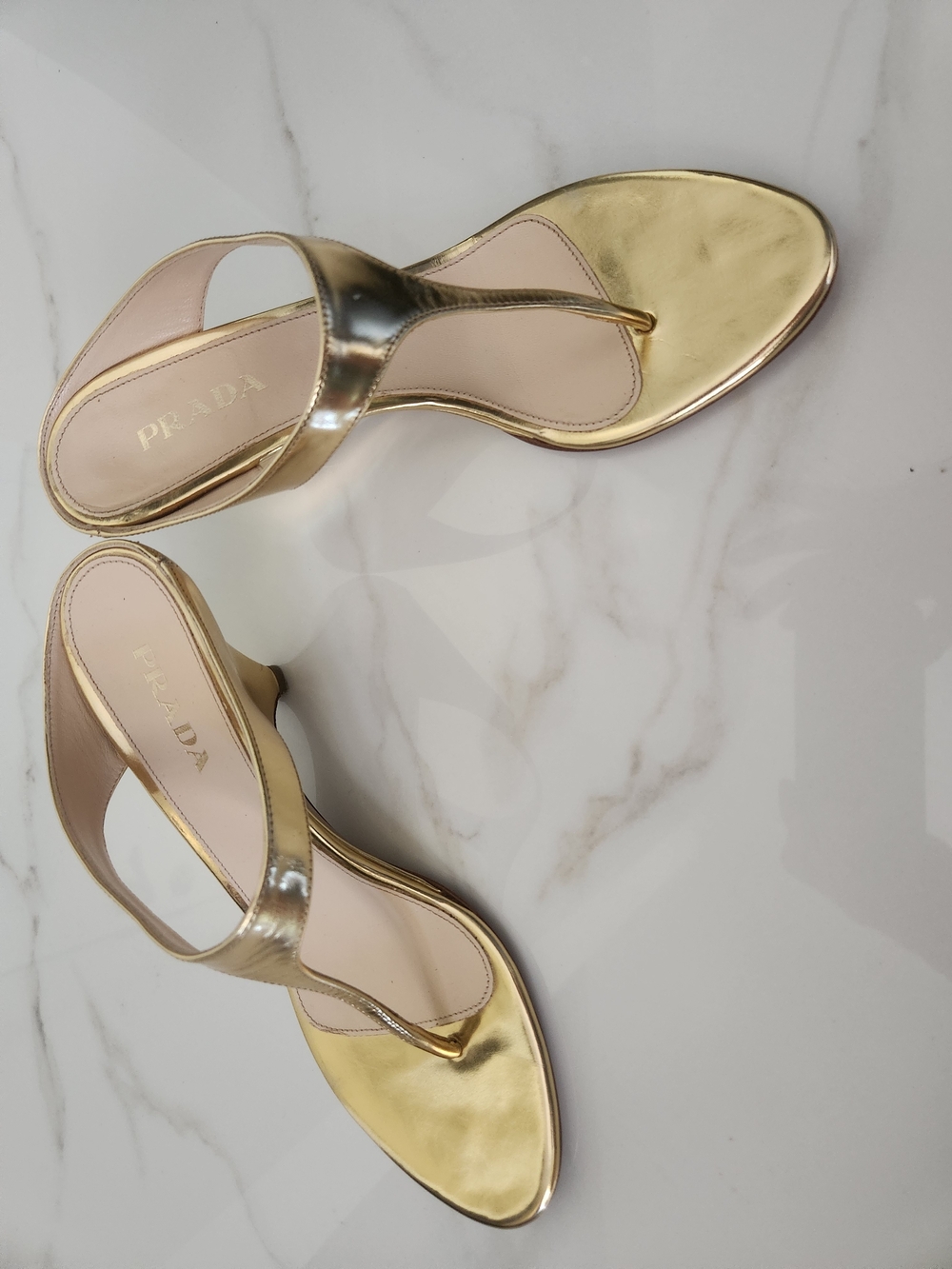 Prada Gold Metallic Thong Sandals - Women's Designer Heels - Picture 3 of 10